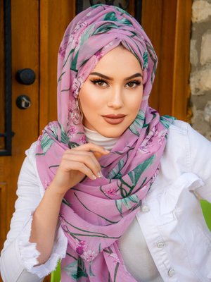 Gülkurusu Çiçek Hazır Şifon Şal