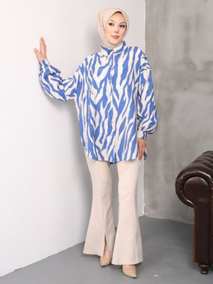 Mavi Zebra Desen Gömlek