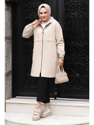 Bej Pat Detaylı Fermuarlı Kot Kap