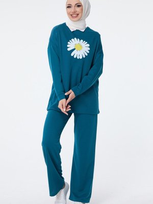 Düz Bisiklet Yaka Petrol Eşofman Takımı