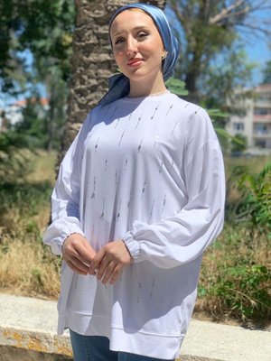 Beyaz Taşlı Sweat Tunik Beyaz Taşlı Sweat Tunik
