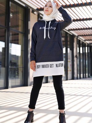 Düz Kapüşonlu Yaka Antrasit Tunik