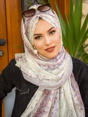 Mürdüm Ekru Hazır Şifon Şal