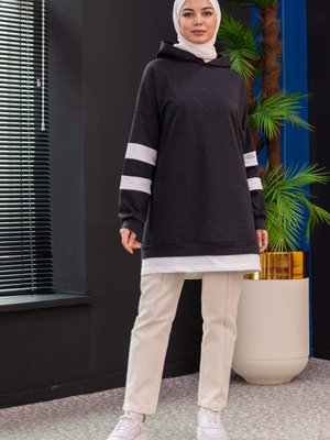 Düz Kapsonlu Yaka Antrasit Tunik