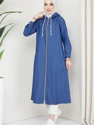 Fermuarlı Kot Kap Koyu Mavi