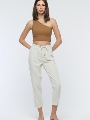 Ekru Keten Yazlık Klasik Havuç Pantolon Ekru Keten Yazlık Klasik Havuç Pantolon
