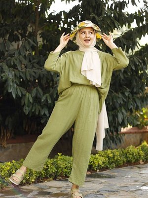 Fıstık Yeşili Müslin Salaş Takım