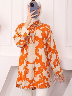 Orange Desenli Kol Bağlamalı Gömlek
