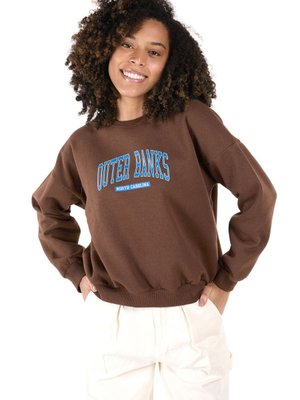 Düz Bisiklet Yaka Kahverengi Sweat Düz Bisiklet Yaka Kahverengi Sweat