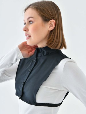 Siyah Dalgalı Dik Yakalı Yakası Fırfır Detaylı Boyunluk Gömlek Yaka Pamuklu Yarım