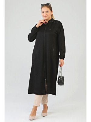 Kadin Buyuk Beden Kapüşonlu Kislik Kap Kabansiyah