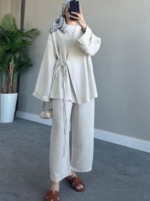 İnce İpli Keten Takım Bej