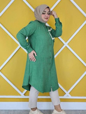 Kadın Kare Binli Keten Tesettür Gömlek