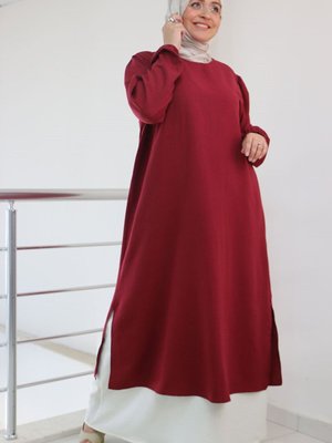 Bordo Büyük Beden Mucize Çift Kat Elbise Bordo Büyük Beden Mucize Çift Kat Elbise