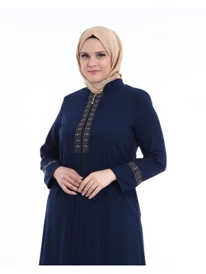 Nakışlı Fermuarlı Elit Keten Büyük Beden Ferace