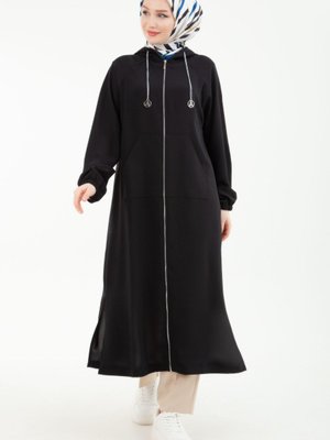 Giy Çık Fermuarlı Ferace Kap Siyah