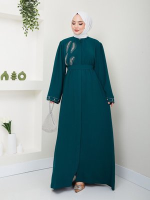 Numara Moda Giyim Ön Ve Kol Taşlı Detaylar Ferace Elbise