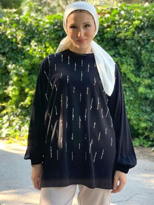 Siyah Taşlı Sweat Tunik Siyah Taşlı Sweat Tunik
