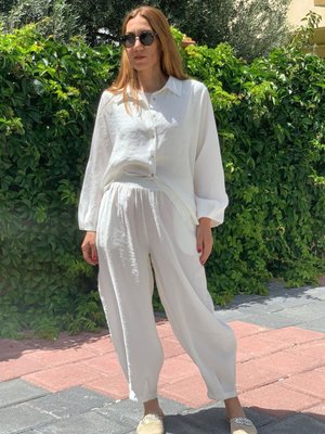 Ekru Tensel Kumaş Gömlekli Takım Ekru Tensel Kumaş Gömlekli Takım