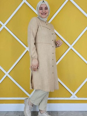 Kadın Aller Dikim Detaylı Tesettür Keten Gömlek