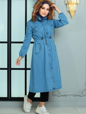 Kapüşonlu Mont Açık Kot