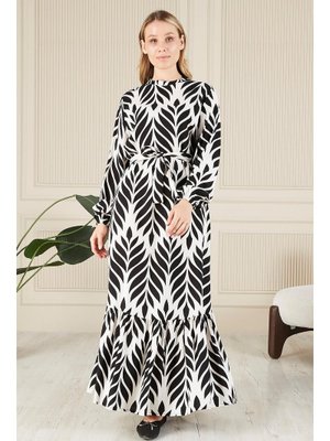 Siyah Kadin Hakim Yaka Buyuk Beden Tesettur Viskon Kumas Pileli Ve Piliseli Elbise