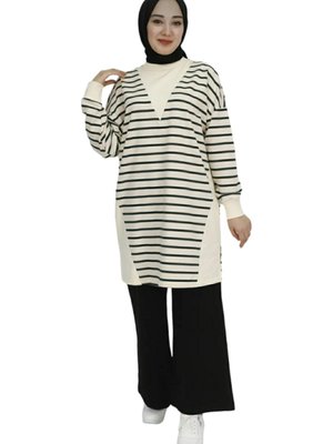 İp Kumaş Çizgili Sweatshirt