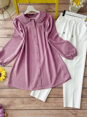 Kombin Bebe Yaka Tunik Ve Pantolon Gül Kurusu