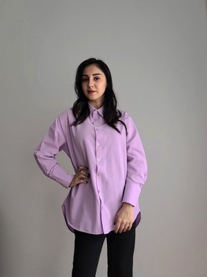 Oversize Basic Düz Lila Gömlek Arkası Uzun