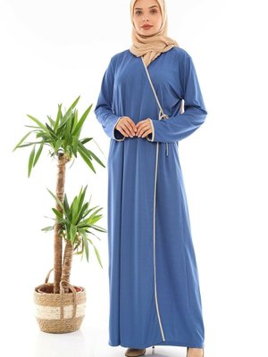 Pratik Rahat Yandan Bağlamalı Namaz Elbisesi Mavi
