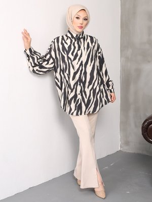 Siyah Zebra Desen Gömlek