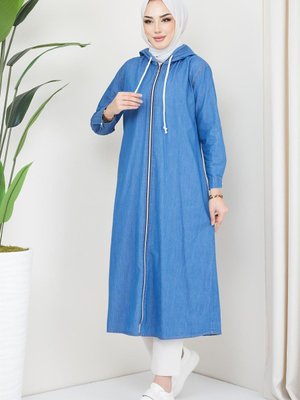 Fermuarlı Kot Kap Açık Mavi