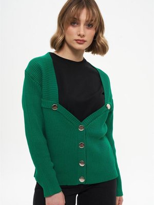 Kalp Yaka Benetton Yeşili Kısa Hırka