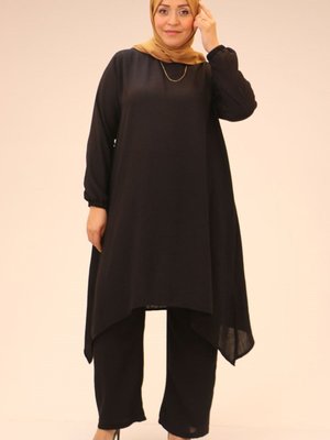 Siyah Büyük Beden Keten Airobin Pantolonlu Takım Siyah Büyük Beden Keten Airobin Pantolonlu Takım