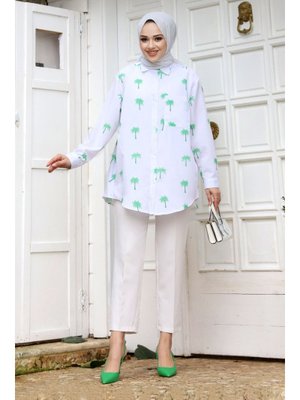Yeşil Palmiye Desenli Tunik