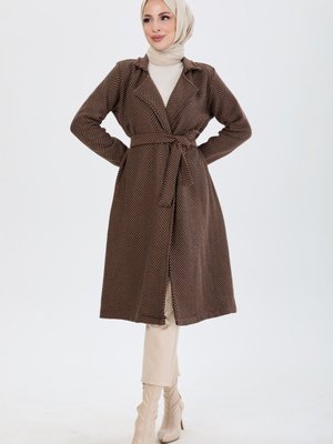 Düz Ceket Yaka Kahverengi Trenç