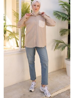 Vizon Nakış Detaylı Cepli Gömlek
