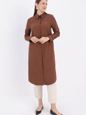 Kahve Basic Gizli Patlı Uzun Gömlek