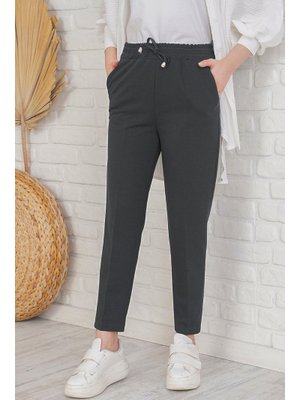 Antrasit İp Detaylı Beli Lastikli Bilekte Pantolon