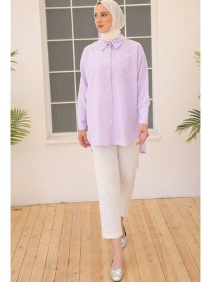 Lila Çizgili Gömlek
