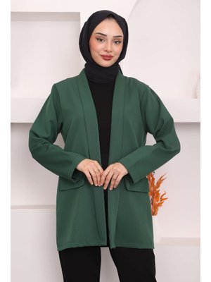 Zümrüt Yeşili Cep Kapaklı Krep Ceket