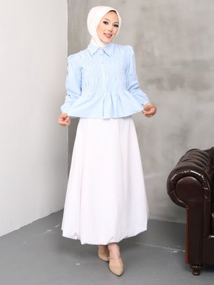 Bebe Mavisi Gipeli Kısa Bluz