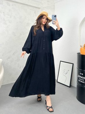 Bisiklet Yaka Tesettür Viskon Elbise