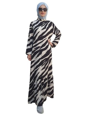 Desenli Pamuk Elbise Desen Büyük Beden Doğal Kumaştan