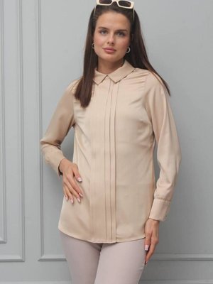 Bej Hafif Dökümlü Saten Yüzeyli Gömlek