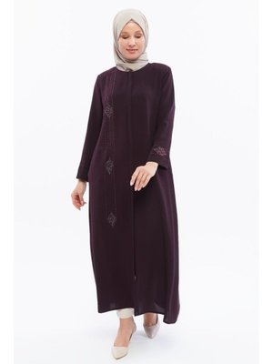 Mürdüm Taşlı Büyük Beden Yazlık Ferace