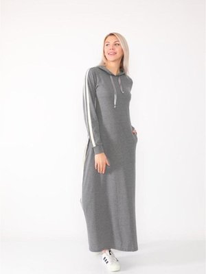 Gri Uzun Spor Şeritli Elbise Gri Uzun Spor Şeritli Elbise