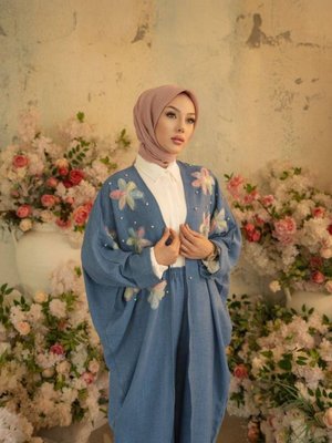 Çiçek Detaylı Tasarım Kimono Pantolon Takım