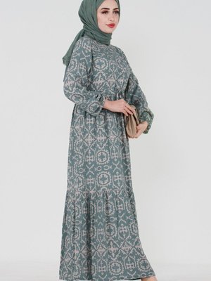 Etnik Desenli Beli Tünelli Viskon Elbise Mint Yeşili Etnik Desenli Beli Tünelli Viskon Elbise Mint Yeşili