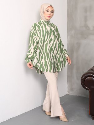 Yeşil Zebra Desen Gömlek